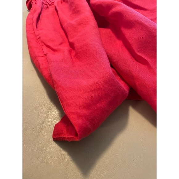 St. Tropez Skirt M Pink 100% Linen Paperbag Elastic Tie Waist Above Knee Pockets - Picture 9 of 9